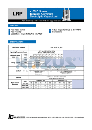 104LRP016M datasheet - 105`C Screw Terminal Aluminum Electrolytic Capacitors