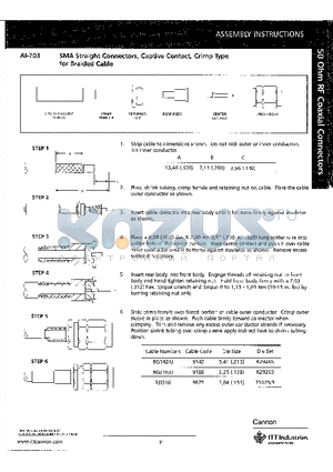 AI-703 datasheet - SMA Straight Connectors, Captive Contact, Crimp Type for Braided Cable