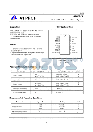 AI1001S datasheet - Vertical Clock Driver for Camera System