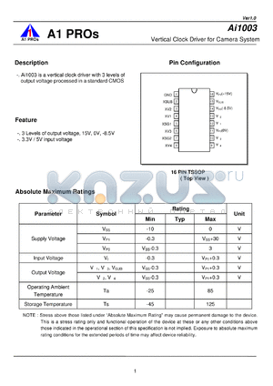 AI1003 datasheet - Vertical Clock Driver for Camera System