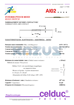 AI02P002 datasheet - REED SWITCH NORMALY OPEN, DRY CONTACT