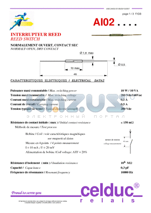 AI02P001 datasheet - REED SWITCH NORMALY OPEN, DRY CONTACT