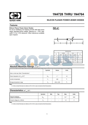 1N4743 datasheet - SILICON PLANAR POWER ZENER DIODES