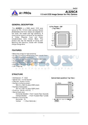 AI329CA datasheet - 1/3 inch CCD Image Sensor for PAL Camera