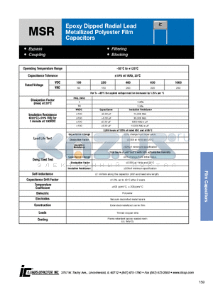 104MSR630K datasheet - Epoxy Dipped Radial Lead Metallized Polyester Film Capacitors