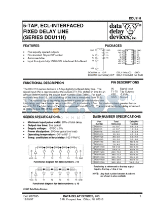 DDU11H-200C3 datasheet - 5-TAP, ECL-INTERFACED FIXED DELAY LINE (SERIES DDU11H)