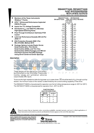 74AHCT16240DGVRE4 datasheet - 16-BIT BUFFERS/DRIVERS WITH 3-STATE OUTPUTS