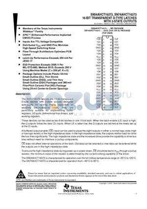 74AHCT16373DGVRE4 datasheet - 16-BIT TRANSPARENT D-TYPE LATCHES WITH 3-STATE OUTPUTS