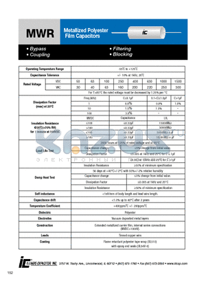 104MWR630K datasheet - Metallized Polyester Film Capacitors