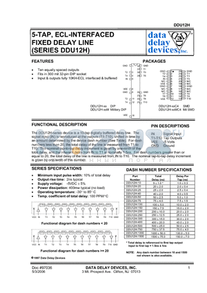 DDU12H-100M datasheet - 5-TAP, ECL-INTERFACED FIXED DELAY LINE