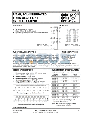 DDU12H-10C3 datasheet - 5-TAP, ECL-INTERFACED FIXED DELAY LINE (SERIES DDU12H)