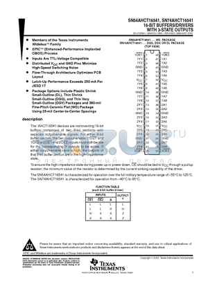 74AHCT16541DGGRE4 datasheet - 16-BIT BUFFERS/DRIVERS WITH 3-STATE OUTPUTS