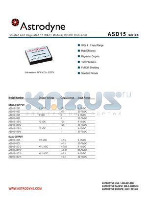 ASD15-12D12 datasheet - Isolated and Regulated 15 WATT Modular DC/DC Converters