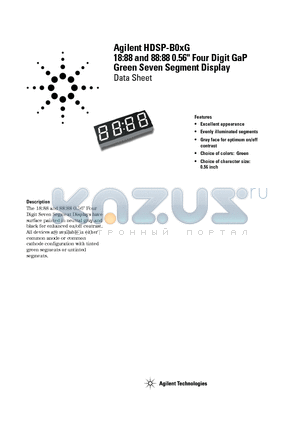 5082-B01G-MK300 datasheet - 18:88 and 88:88 0.56 Four Digit GaP Green Seven Segment Display