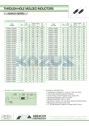 AIAM-01 datasheet - THROUGH-HOLE MOLDED INDUCTORS