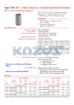 CGR143U016R3C datasheet - 105 C High Temp Screw Terminal Aluminum Electrolytic