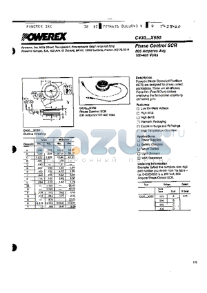 C430AX550 datasheet - Phase Control SCR 800 Amperes Avg 100-400 Volts