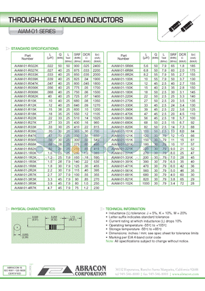 AIAM-01-R027K datasheet - THROUGH-HOLE MOLDED INDUCTORS