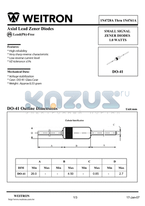 1N4745A datasheet - Axial Lead Zener Diodes SMALL SIGNAL ZENER DIODES 1.0 WATTS