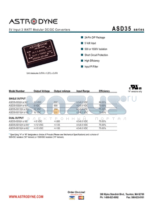 ASD35 datasheet - 5V Input 3 WATT Modular DC/DC Converters
