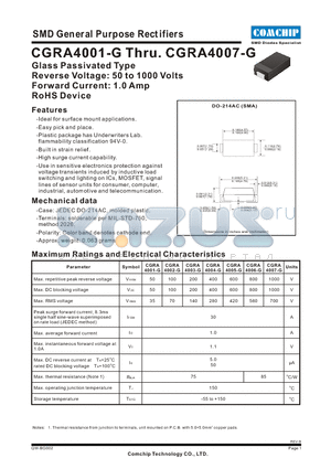 CGRA4005-G datasheet - SMD General Purpose Rectifiers