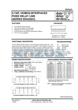 DDU222C-10M datasheet - 5-TAP, HCMOS-INTERFACED FIXED DELAY LINE (SERIES DDU222C)