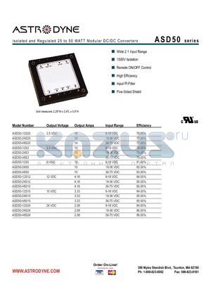 ASD50-12S25 datasheet - Isolated and Regulated 25 to 50 WATT Modular DC/DC Converters