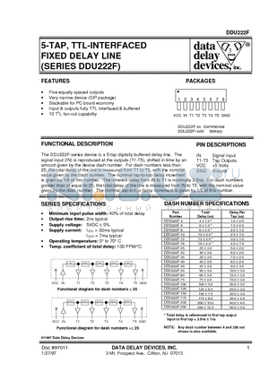 DDU222F datasheet - 5-TAP, TTL-INTERFACED FIXED DELAY LINE (SERIES DDU222F)