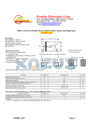 ASD500V-LFR datasheet - 100mA Advanced Schottky Barrier Diode (Surface mount small signal type)