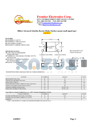 ASD501V datasheet - 100mA Advanced Schottky Barrier Diode (Surface mount small signal type)