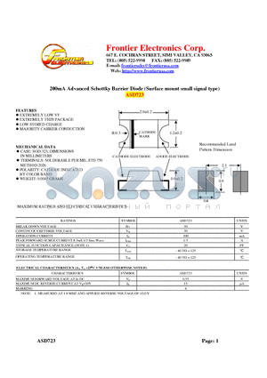 ASD723 datasheet - 200mA Advanced Schottky Barrier Diode (Surface mount small signal type)