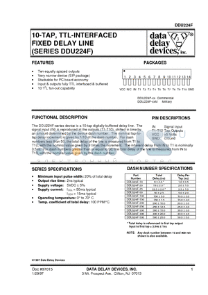 DDU224F-100 datasheet - 10-TAP, TTL-INTERFACED FIXED DELAY LINE