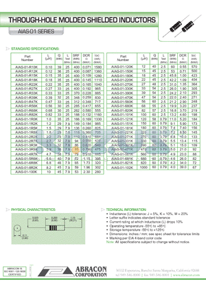 AIAS-01-1R2K datasheet - THROUGH-HOLE MOLDED SHIELDED INDUCTORS
