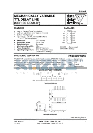 DDU47F datasheet - MECHANICALLY VARIABLE TTL DELAY LINE (SERIES DDU47F)