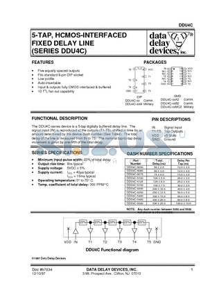 DDU4C-5060A2 datasheet - 5-TAP, HCMOS-INTERFACED FIXED DELAY LINE (SERIES DDU4C)