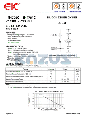 1N4746C datasheet - SILICON ZENER DIODES