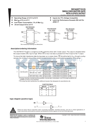 74AHCT1G125DBVRG4 datasheet - SINGLE BUS BUFFER GATE WITH 3-STATE OUTPUT