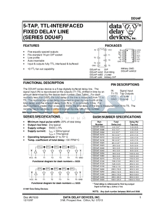 DDU4F-5006A2 datasheet - 5-TAP, TTL-INTERFACED FIXED DELAY LINE (SERIES DDU4F)