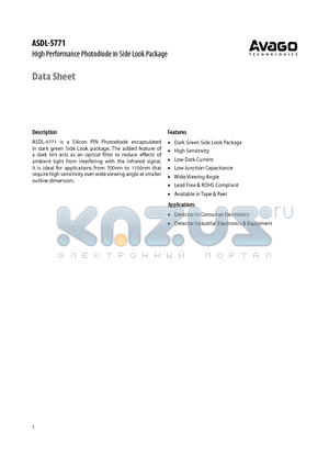 ASDL-5771-D22 datasheet - High Performance Photodiode in Side Look Package