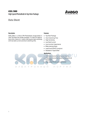 ASDL-5880-C31 datasheet - High Speed Photodiode in Top View Package