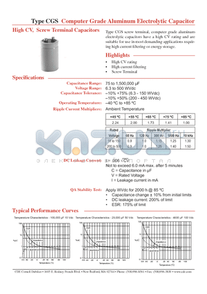 CGS103U075V4C datasheet - Computer Grade Aluminum Electrolytic Capacitor