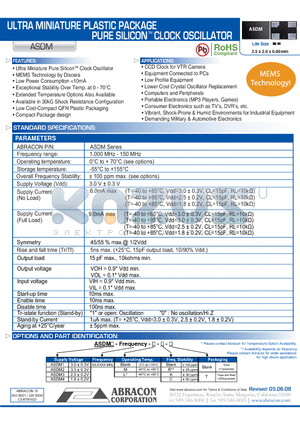 ASDM datasheet - ULTRA MINIATURE PLASTIC PACKAGE PURE SILICON CLOCK OSCILLATOR