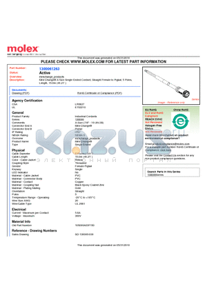 105000A03F150 datasheet - Mini-Change A-Size Single-Ended Cordset, Straight Female to Pigtail, 5 Poles, Length, 15.0m (49.21 )