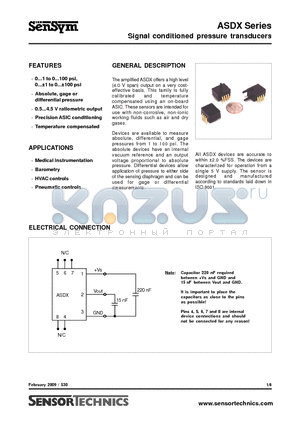 ASDX005D44R datasheet - Signal conditioned pressure transducers