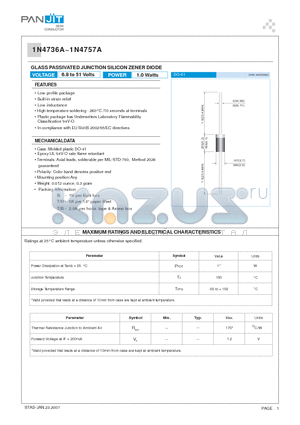 1N4748A datasheet - GLASS PASSIVATED JUNCTION SILICON ZENER DIODE