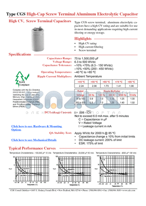 CGS124U025X4C datasheet - High-Cap Screw Terminal Aluminum Electrolytic Capacitor