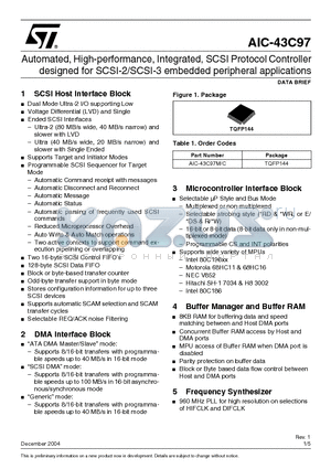 AIC-43C97 datasheet - Automated, High-performance, Integrated, SCSI Protocol Controller designed for SCSI-2/SCSI-3 embedded peripheral applications