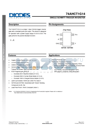 74AHCT1G14W5 datasheet - SINGLE SCHMITT-TRIGGER INVERETER