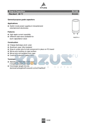 B43303A5397M002 datasheet - Snap-In Capacitors