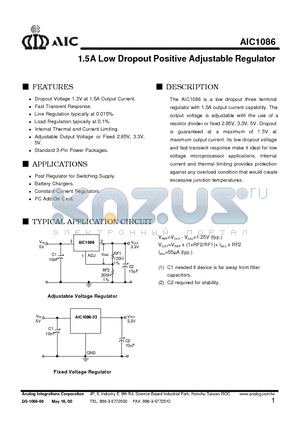 AIC1086-28CE datasheet - 1.5A Low Dropout Positive Adjustable Regulator